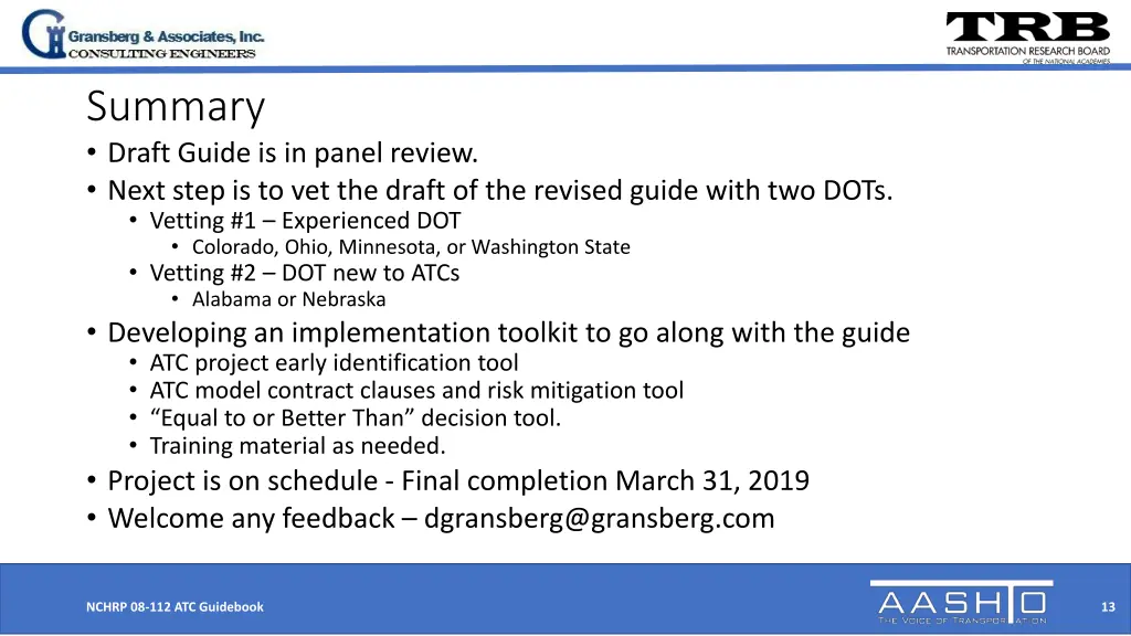 summary draft guide is in panel review next step