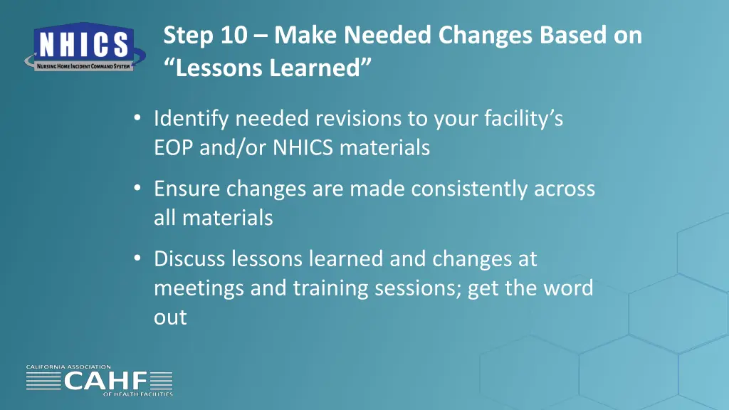 step 10 make needed changes based on lessons