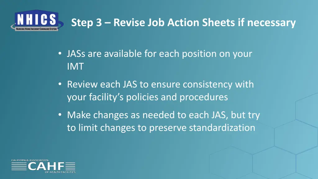 step 3 revise job action sheets if necessary