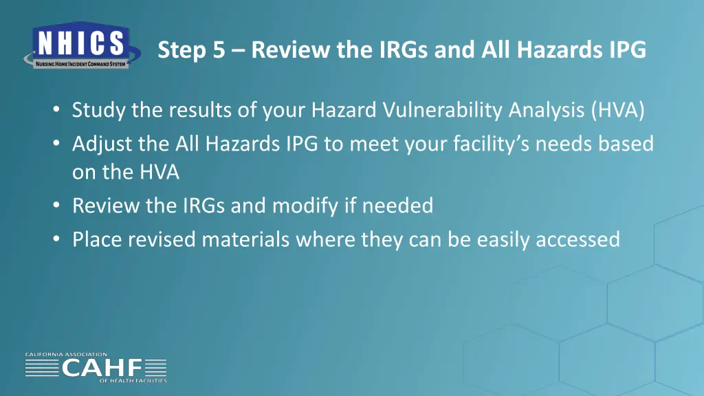 step 5 review the irgs and all hazards ipg