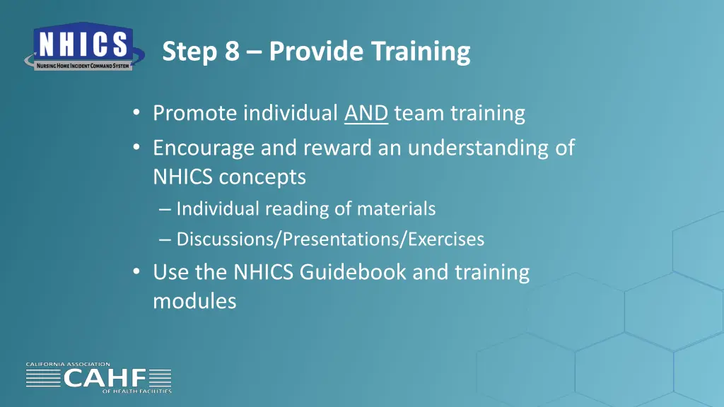 step 8 provide training