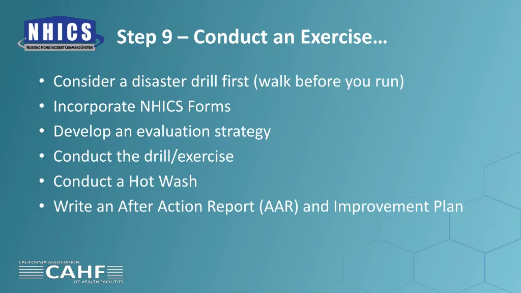 step 9 conduct an exercise 1