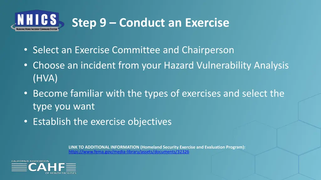 step 9 conduct an exercise