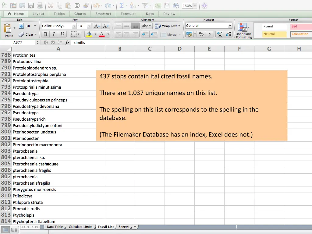 437 stops contain italicized fossil names