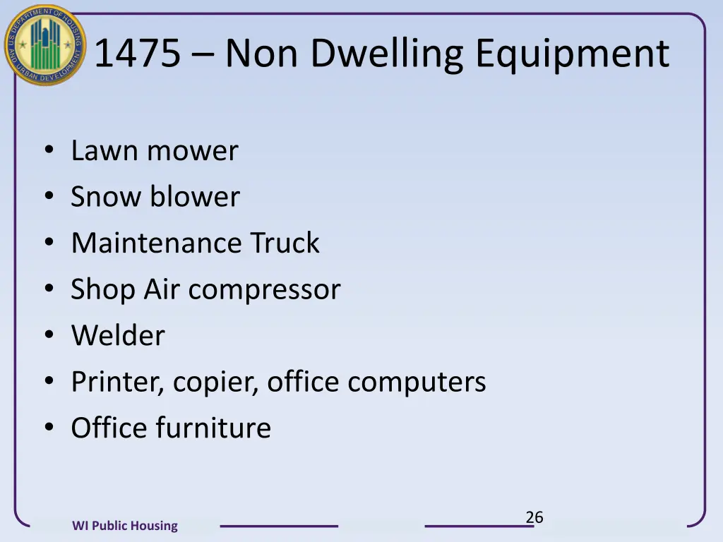 1475 non dwelling equipment