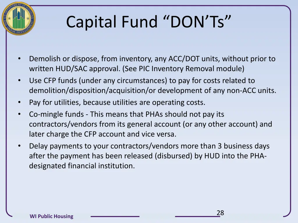 capital fund don ts 1