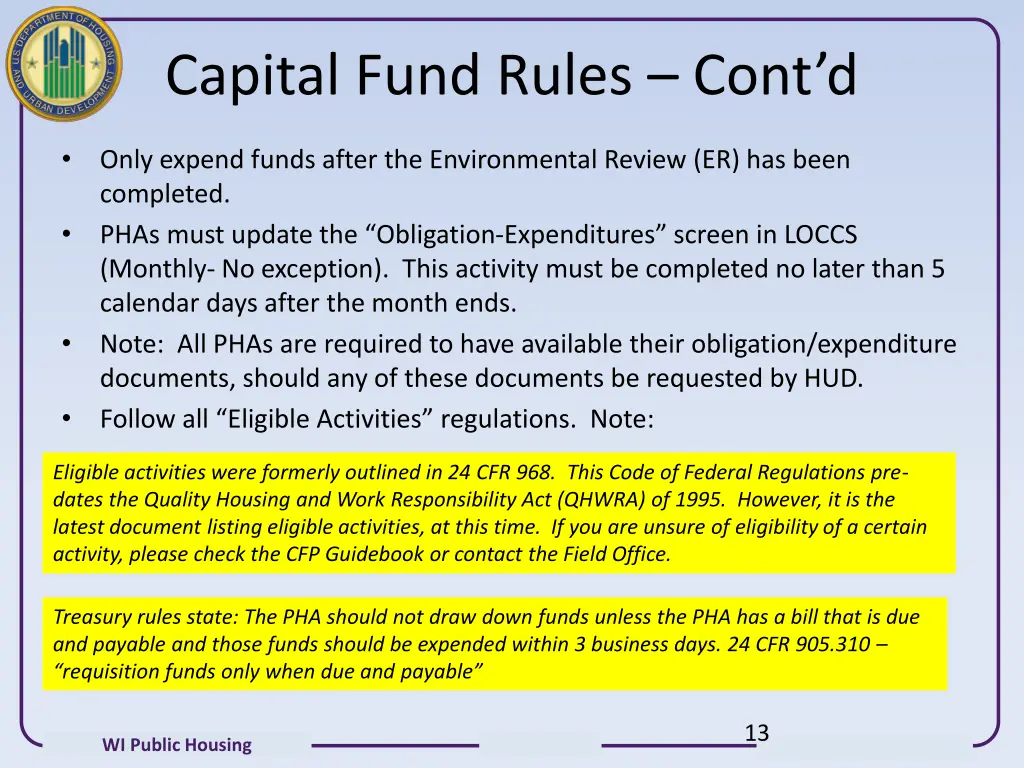 capital fund rules cont d