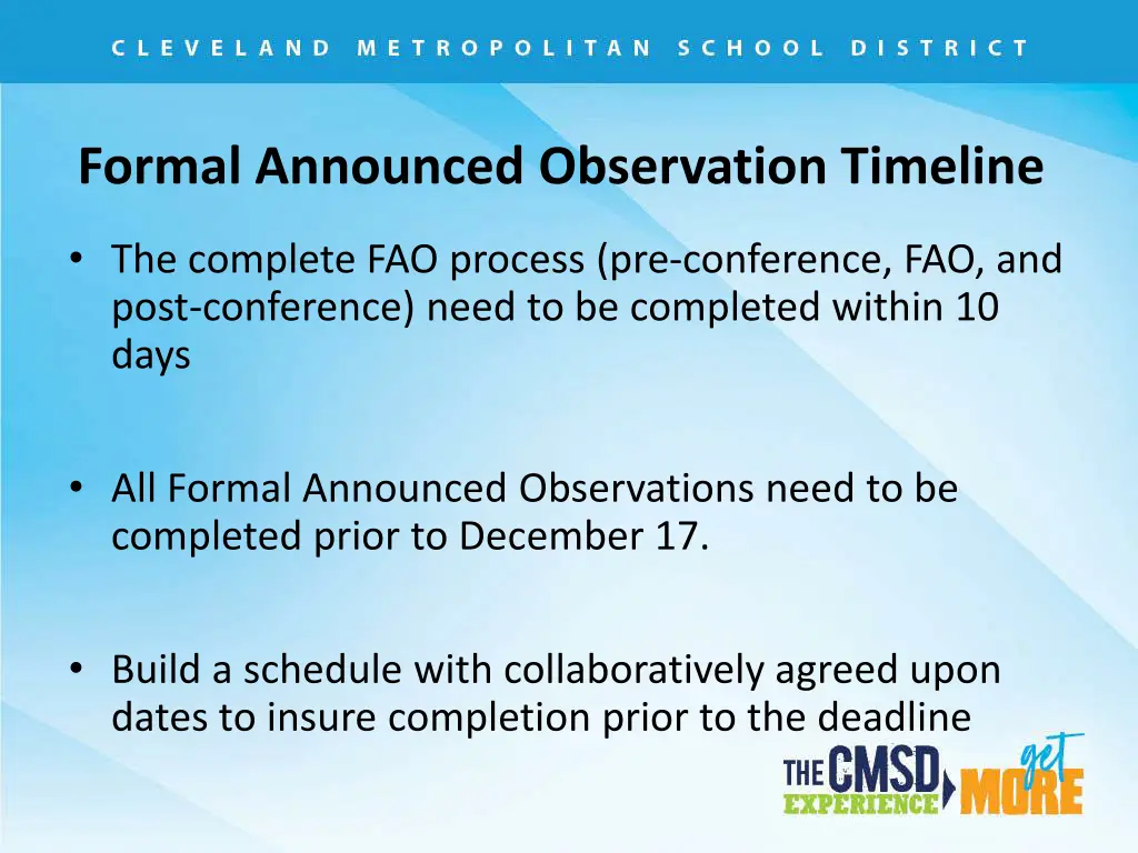 formal announced observation timeline