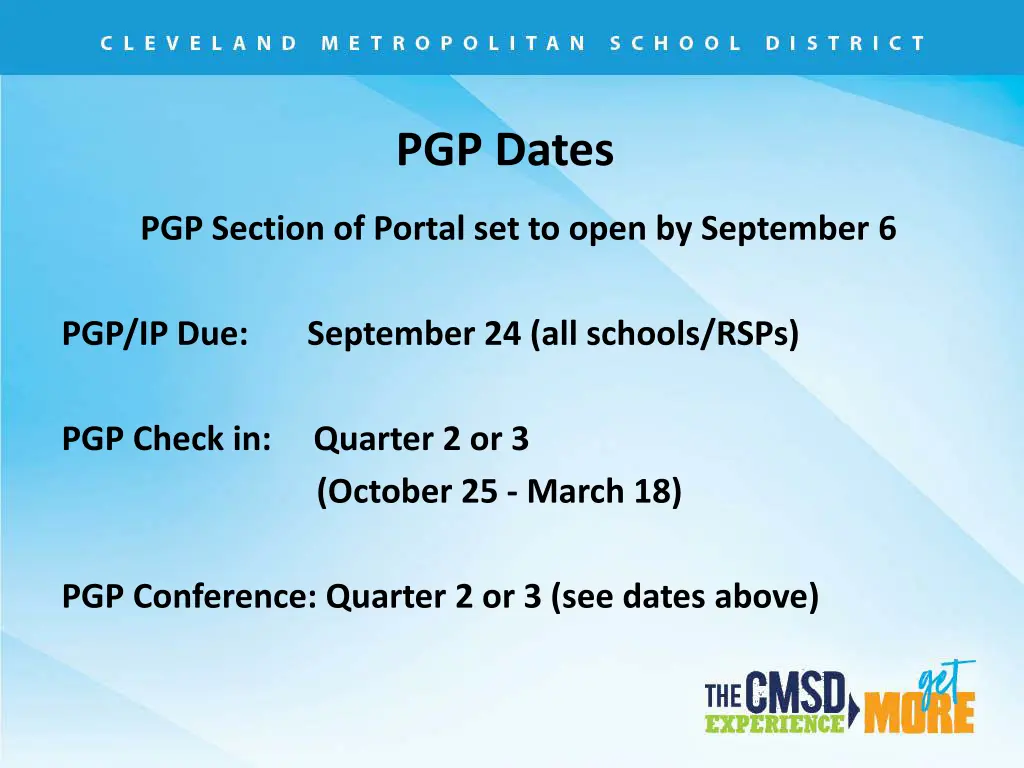 pgp dates