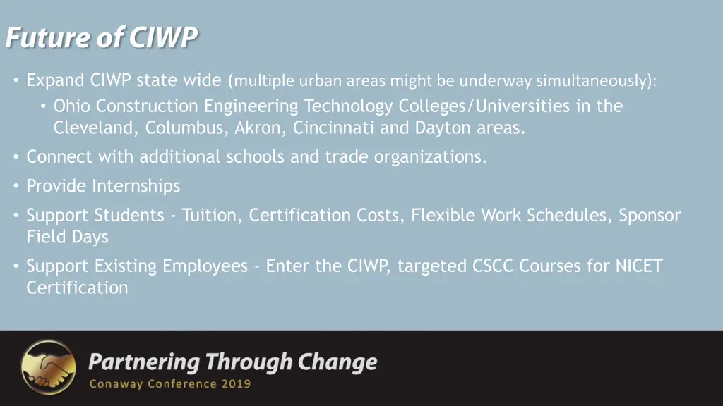 expand ciwp state wide multiple urban areas might