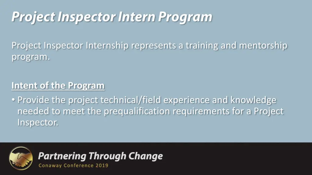 project inspector internship represents