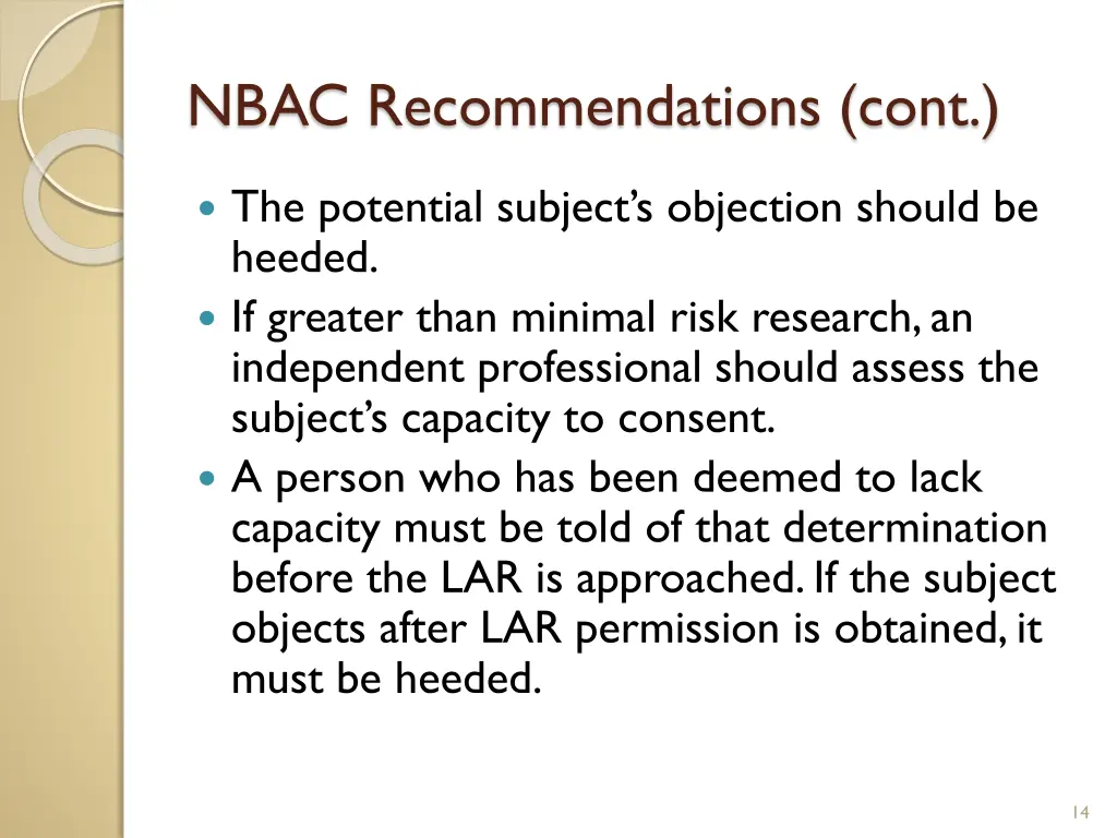 nbac recommendations cont