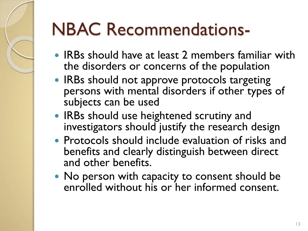 nbac recommendations