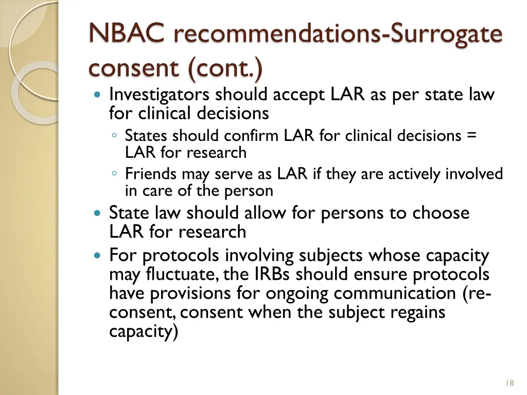 nbac recommendations surrogate consent cont