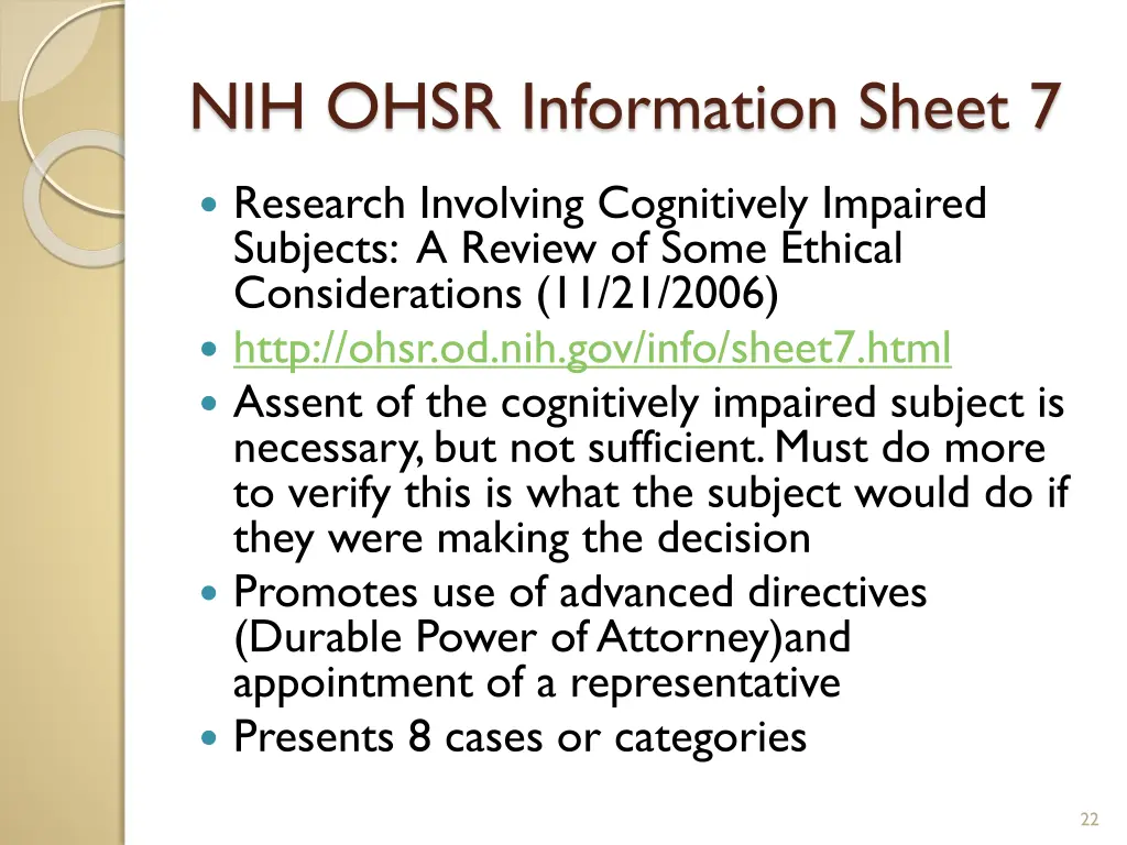 nih ohsr information sheet 7