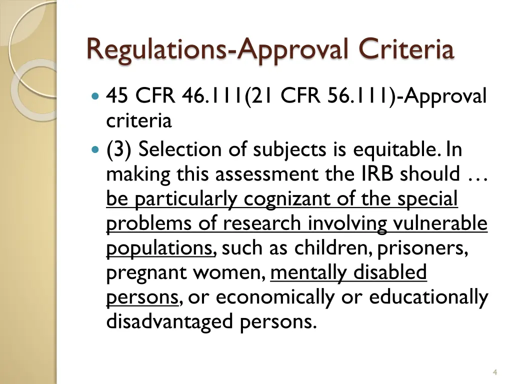 regulations approval criteria