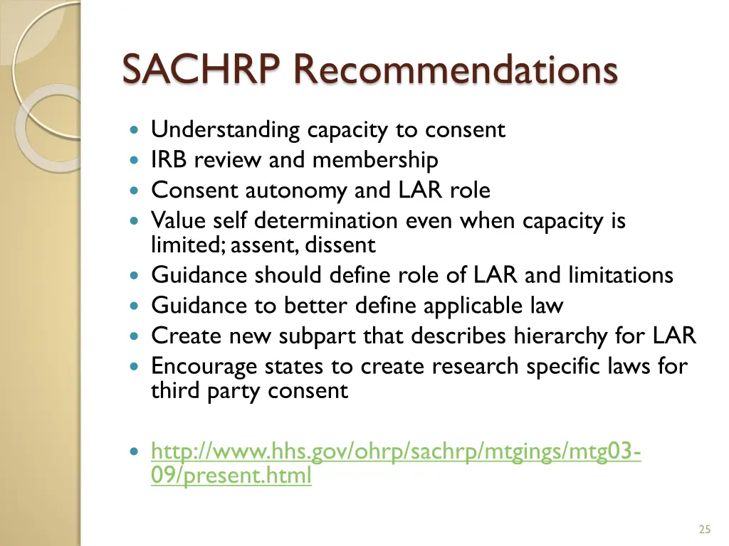 sachrp recommendations