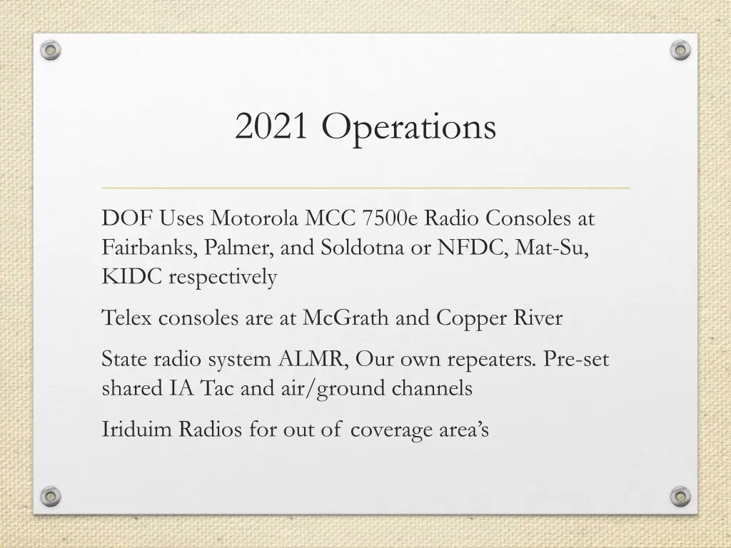 2021 operations