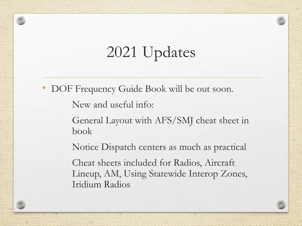 2021 updates