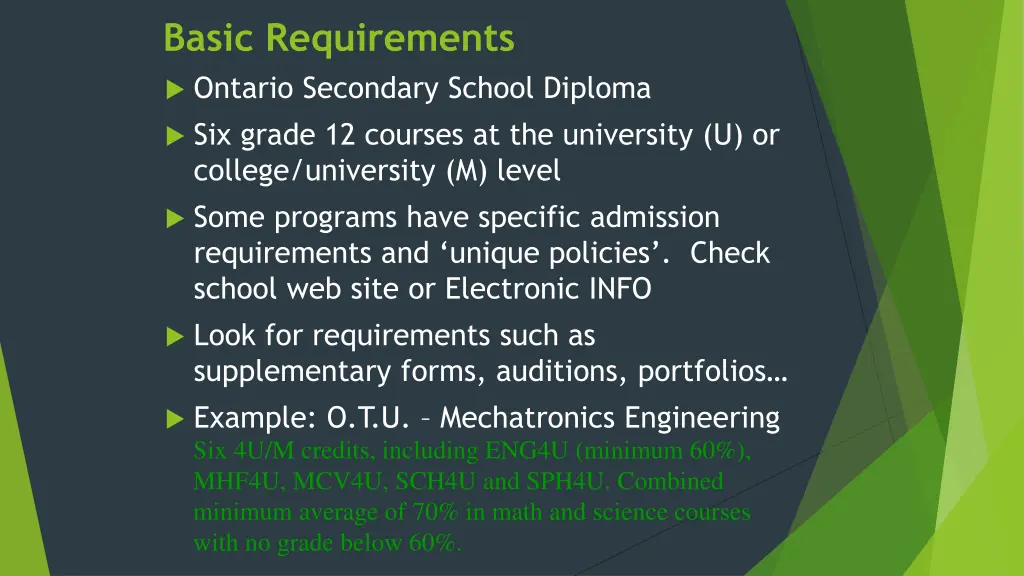 basic requirements ontario secondary school