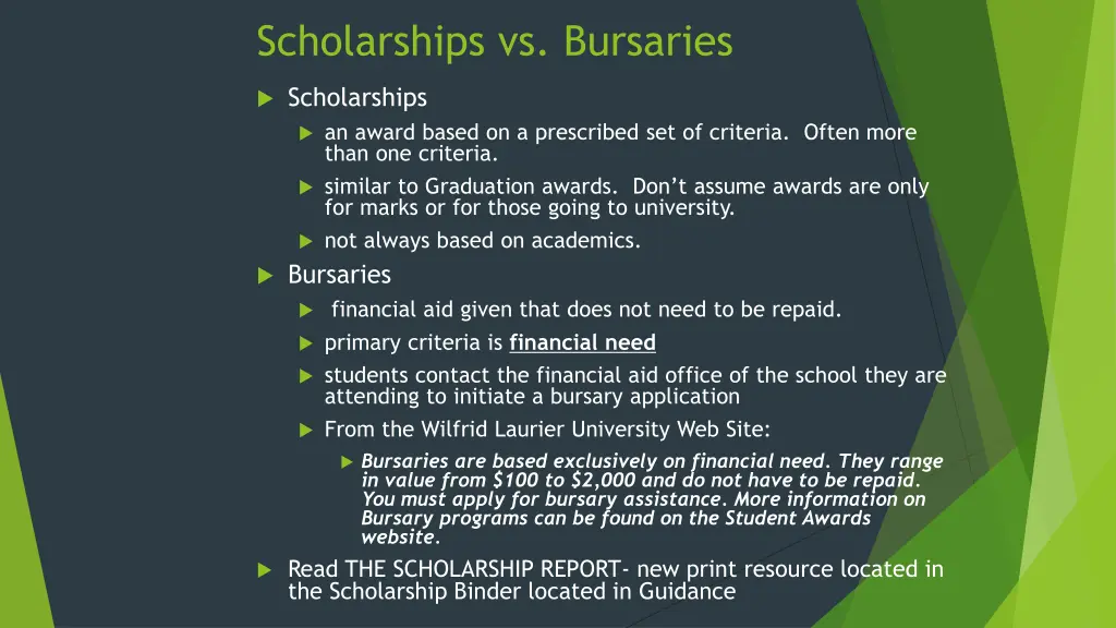 scholarships vs bursaries