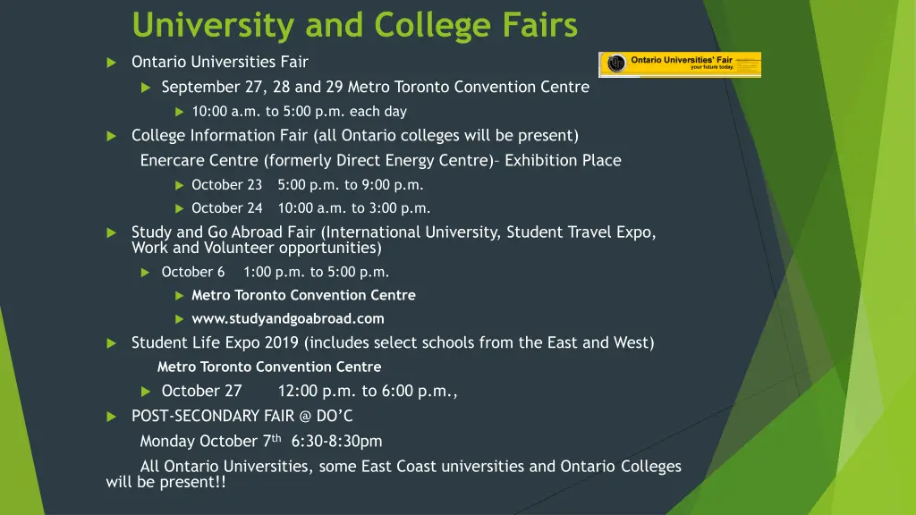 university and college fairs