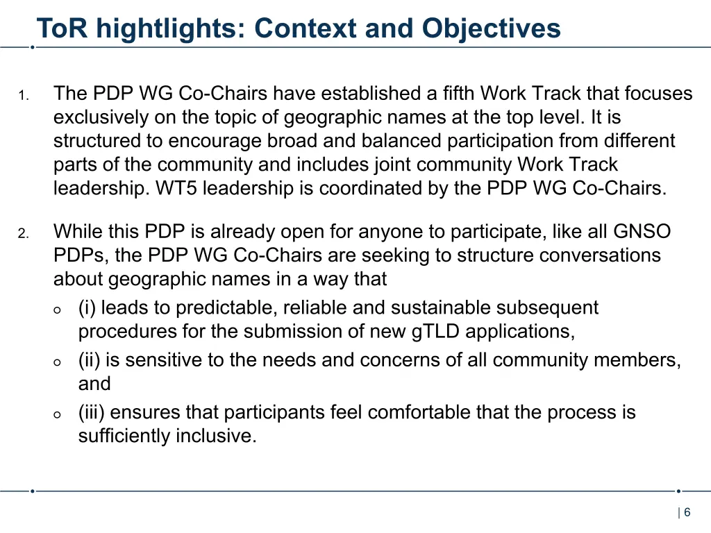 tor hightlights context and objectives