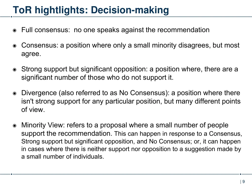 tor hightlights decision making