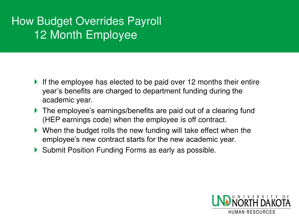 how budget overrides payroll 12 month employee