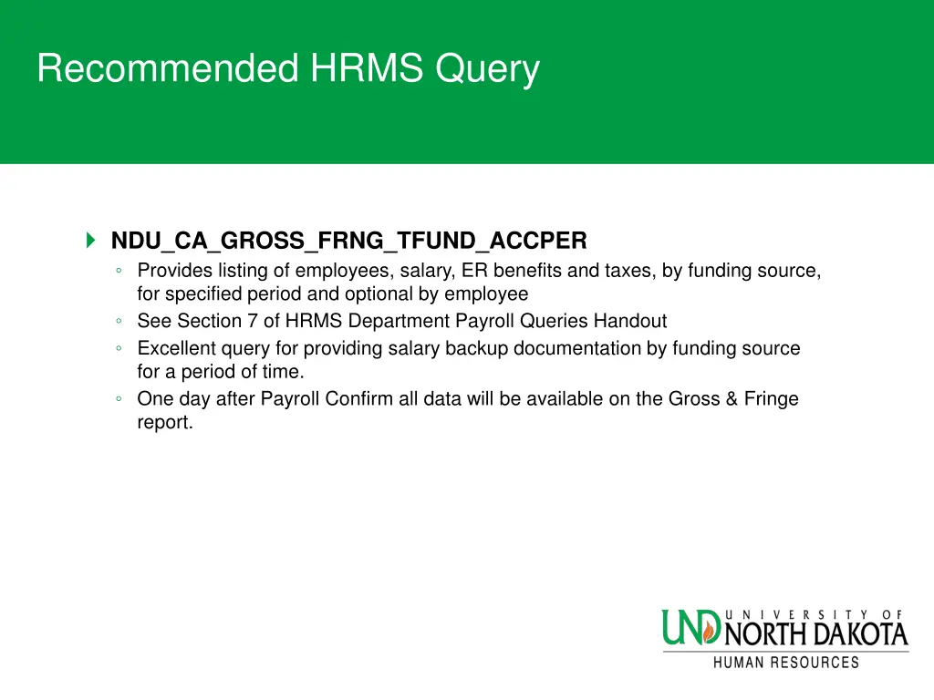 recommended hrms query