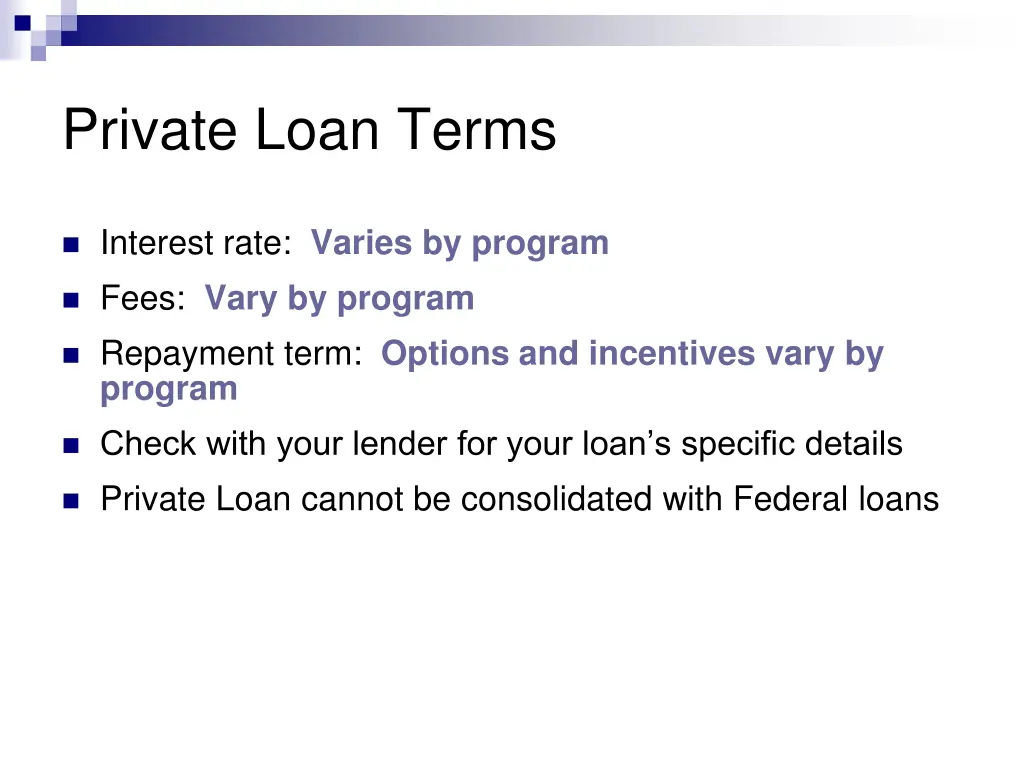 private loan terms