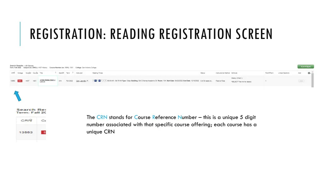 registration reading registration screen