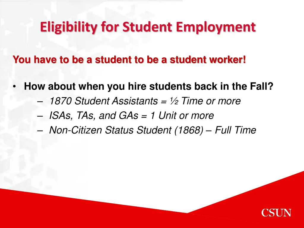 eligibility for student employment