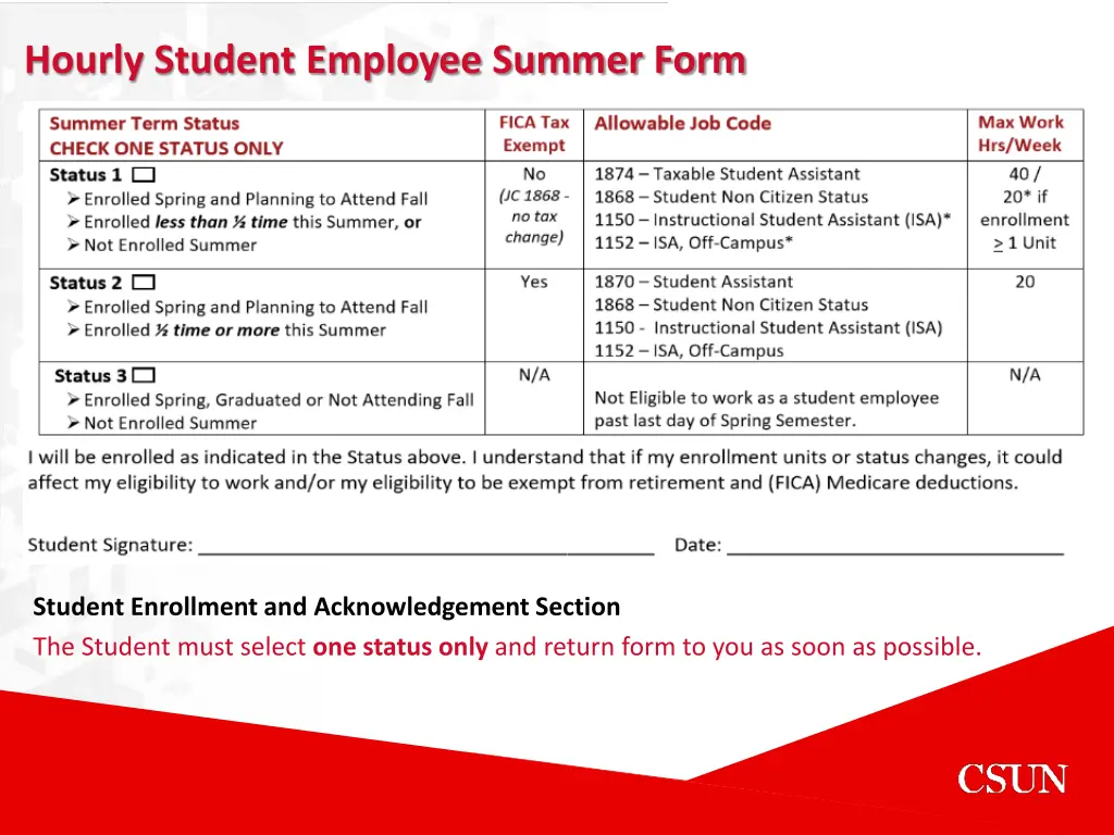 hourly student employee summer form