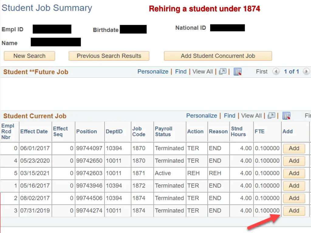 rehiring a student under 1874