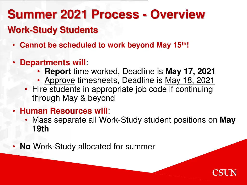 summer 2021 process overview work study students