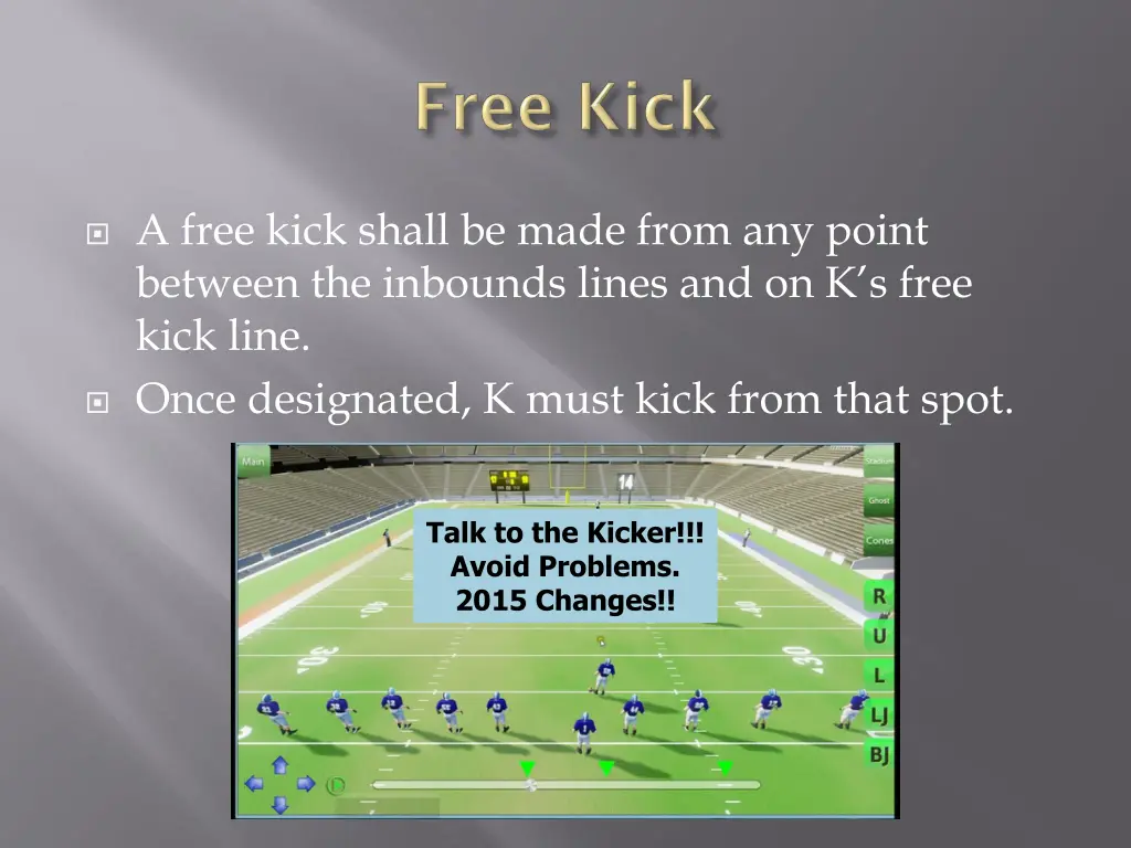 a free kick shall be made from any point between