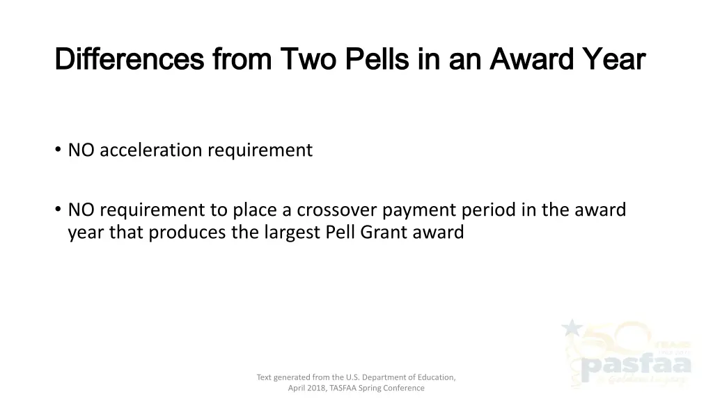 differences from two pells in an award year