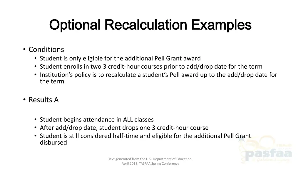 optional recalculation examples optional