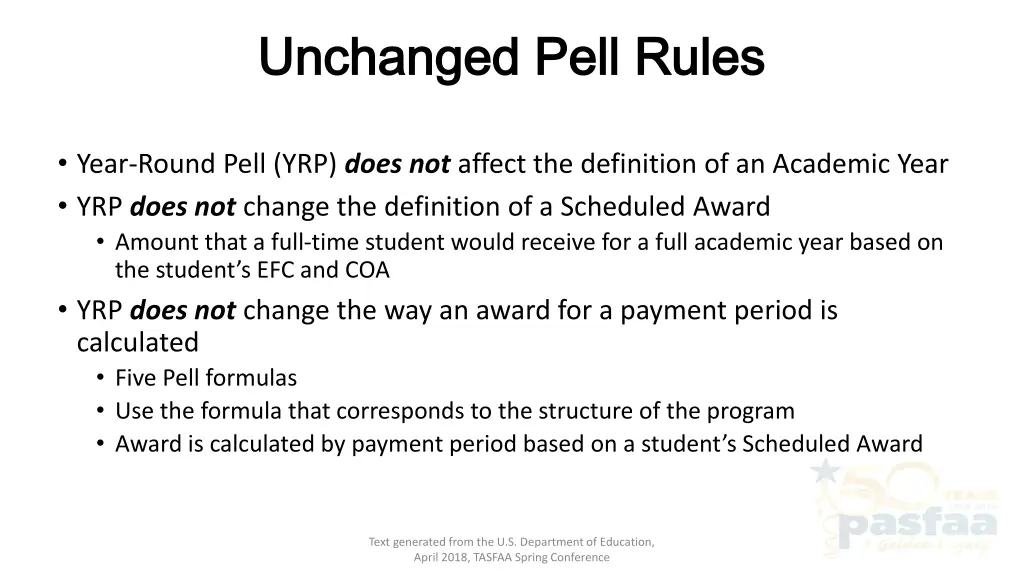 unchanged pell rules unchanged pell rules