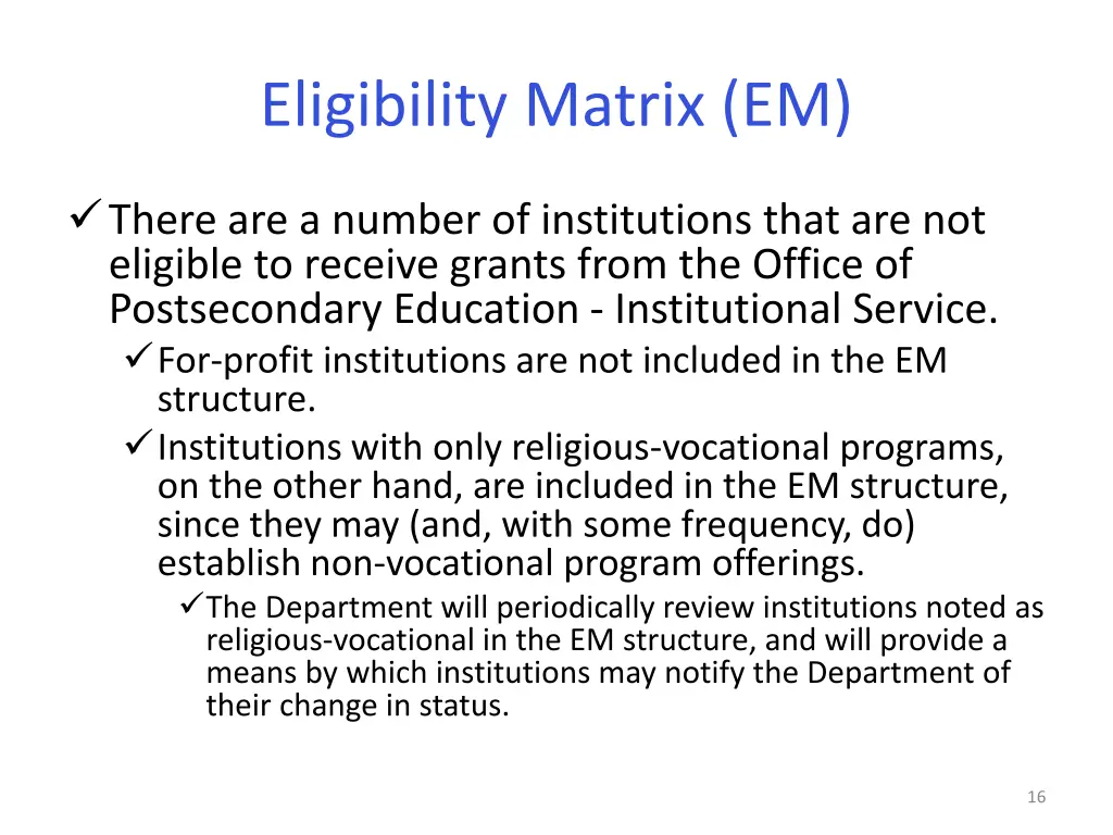 eligibility matrix em 4