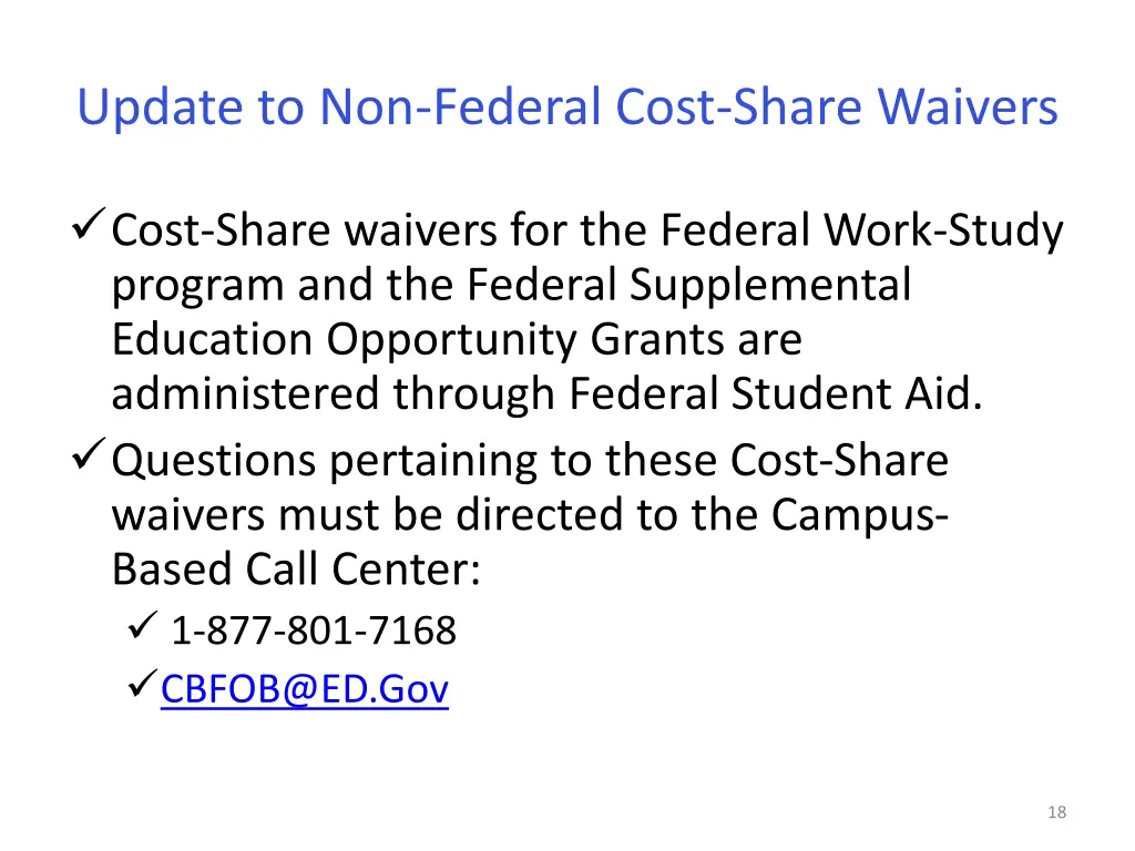 update to non federal cost share waivers 1