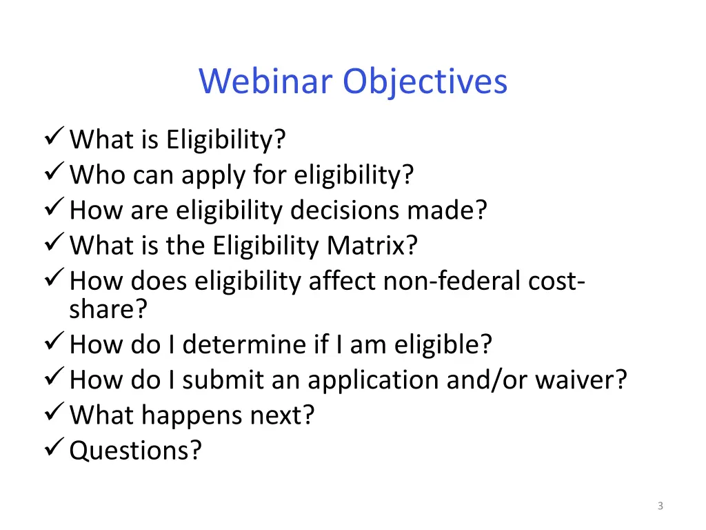 webinar objectives