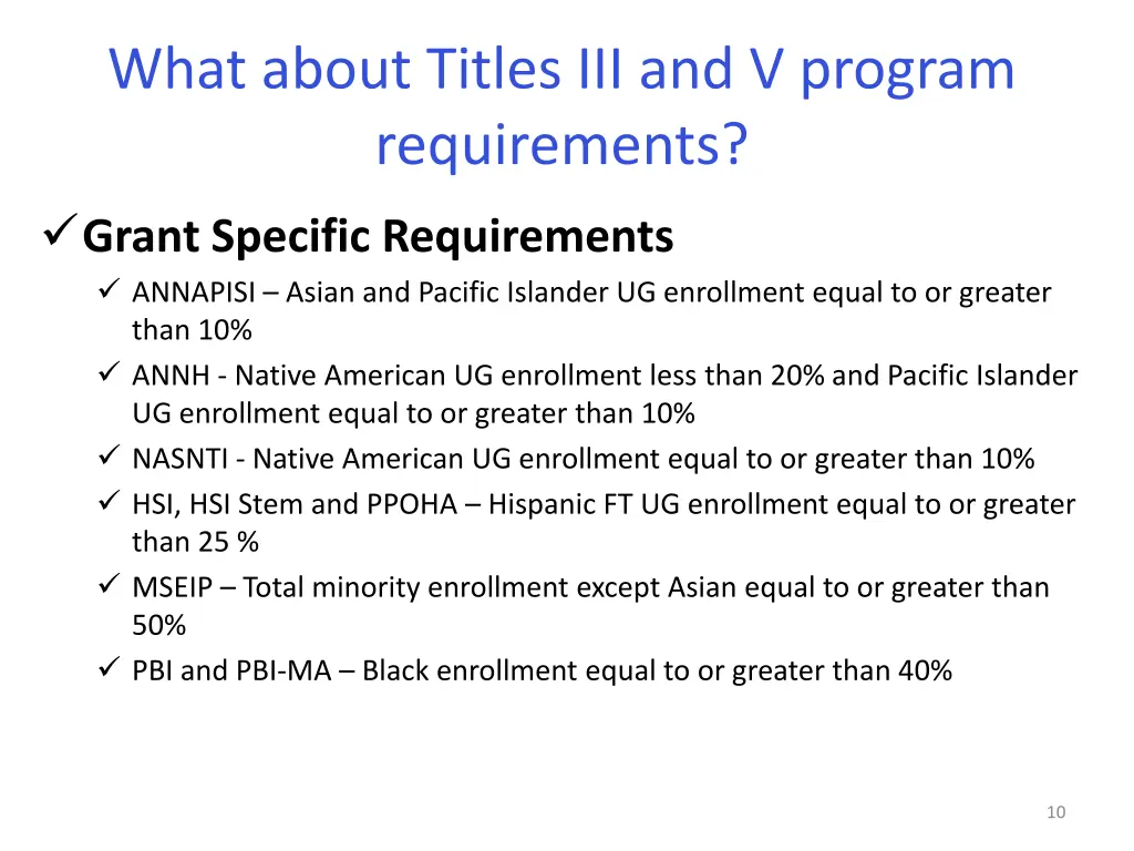 what about titles iii and v program requirements