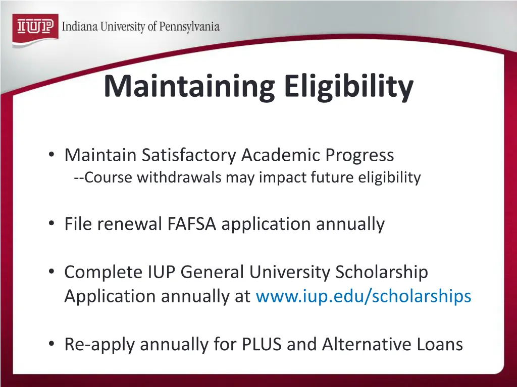 maintaining eligibility