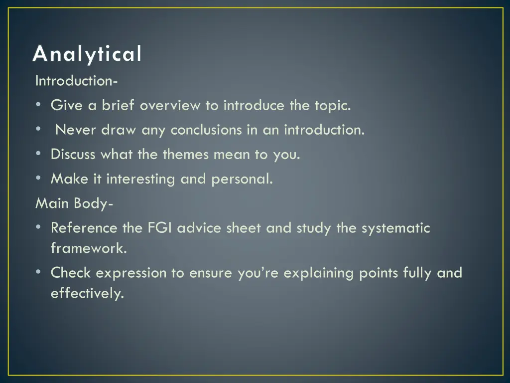 analytical introduction give a brief overview