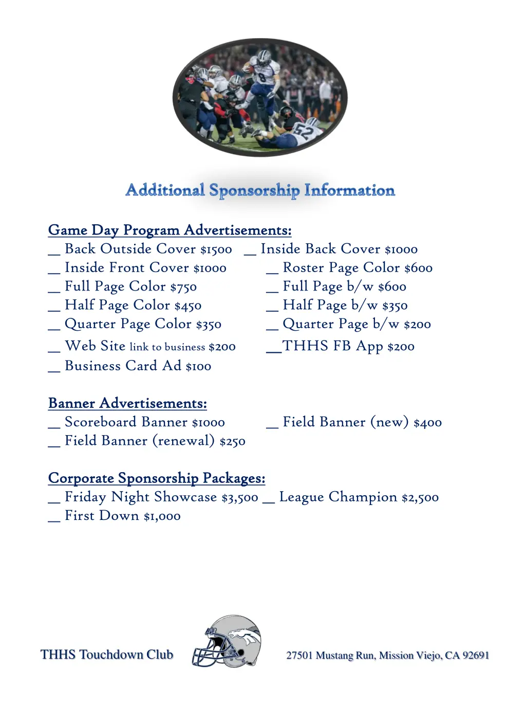 additional sponsorship information additional