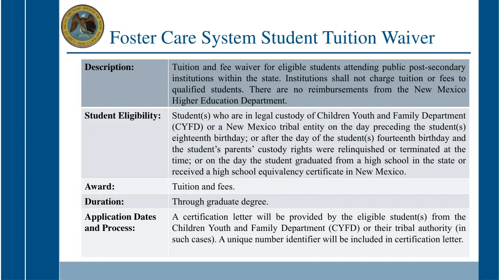 foster care system student tuition waiver