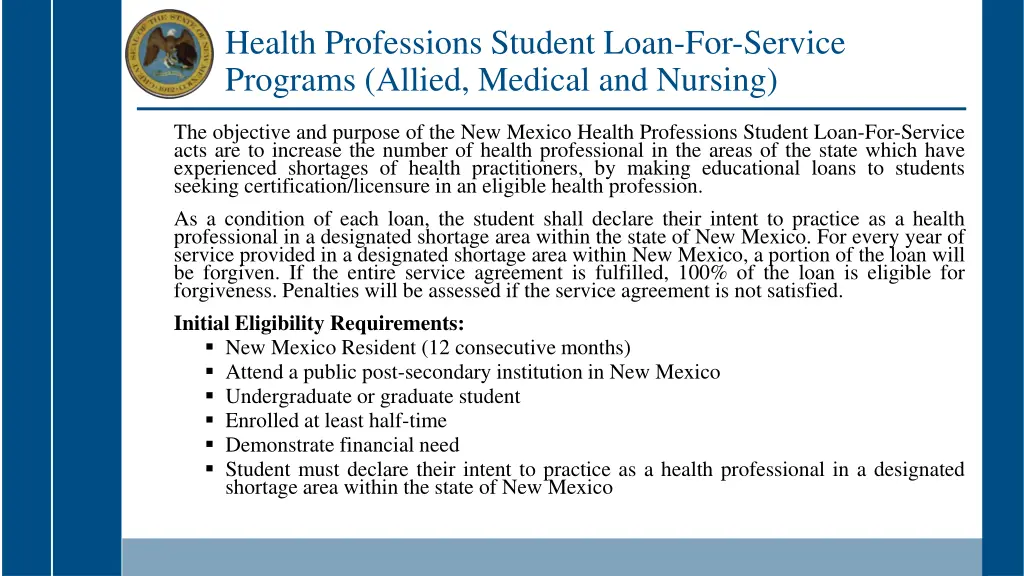 health professions student loan for service