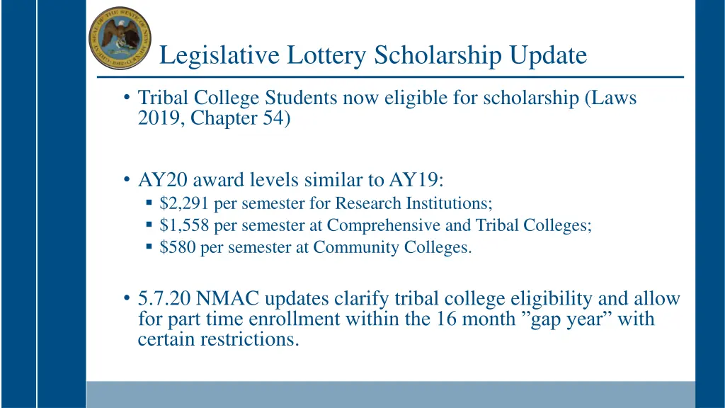 legislative lottery scholarship update